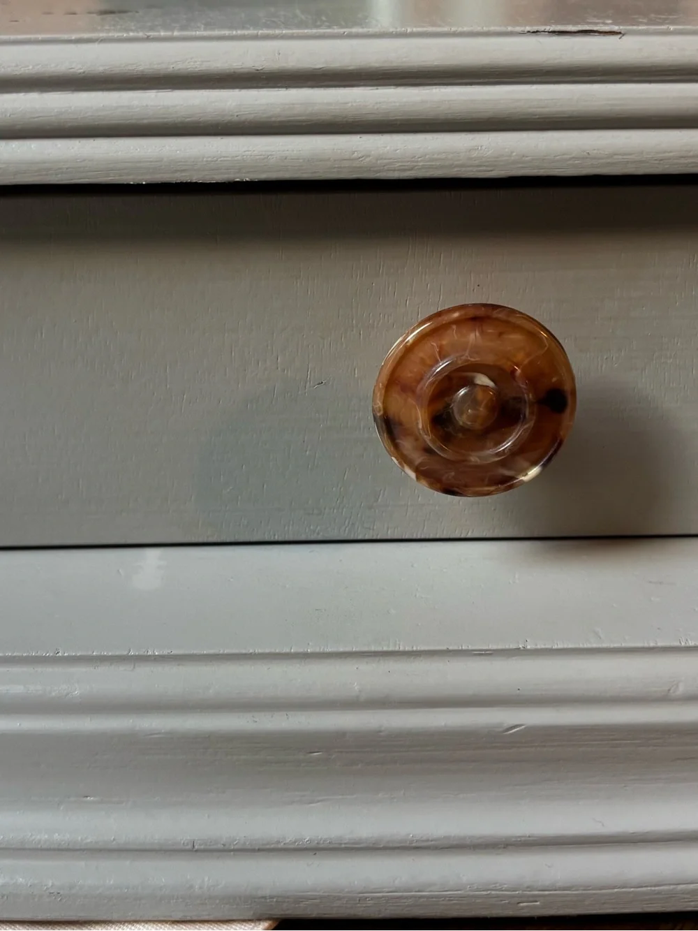 Vintage Wooden Storage Drawer with Blue Gray Finish and Decorative Knob